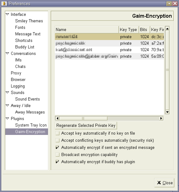 Here's the config dialog that you can get to from the Pidgin plugins menu. From here you can: